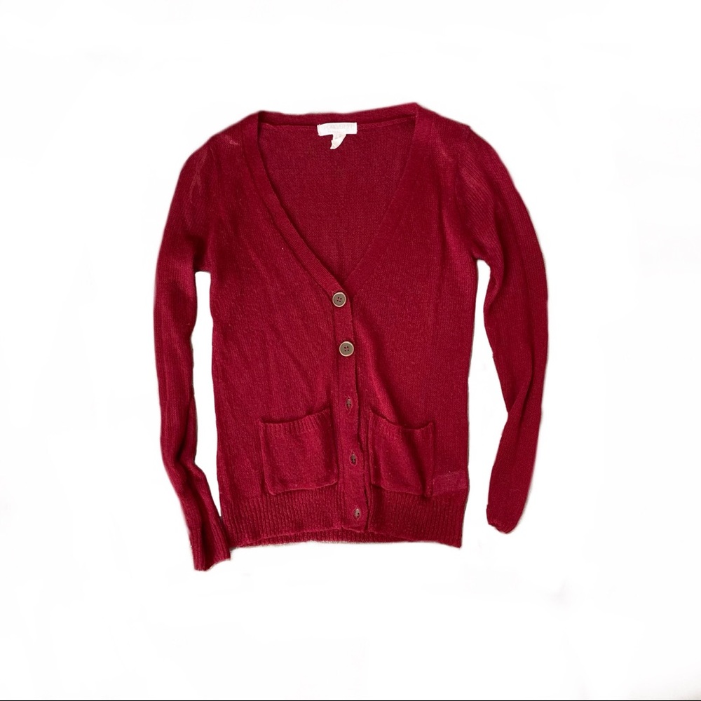 Red cardigan